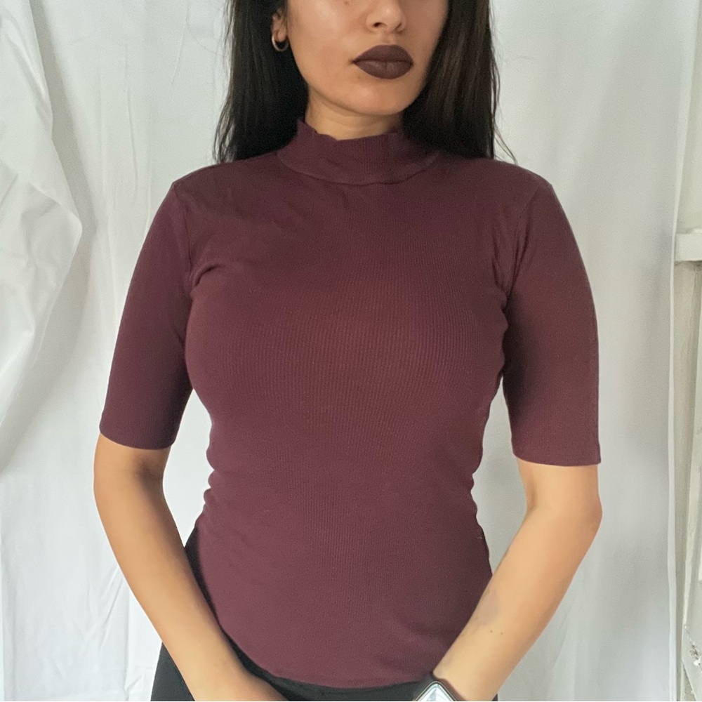 Red Bodysuit with Turtleneck and Short Sleeves